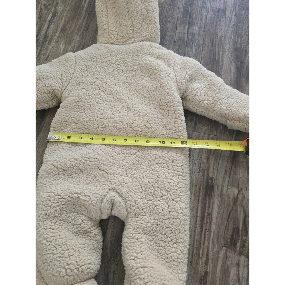 First Wish Baby Bear Sherpa Bunting Snowsuit Hooded Zip-Up Size 9-12 Months...